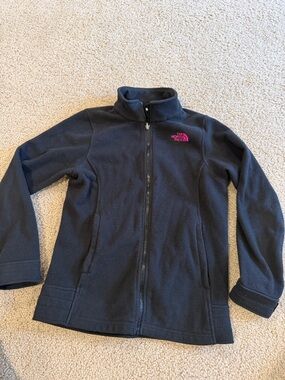 The North Face Black Fleece Jacket with Pink Logo
